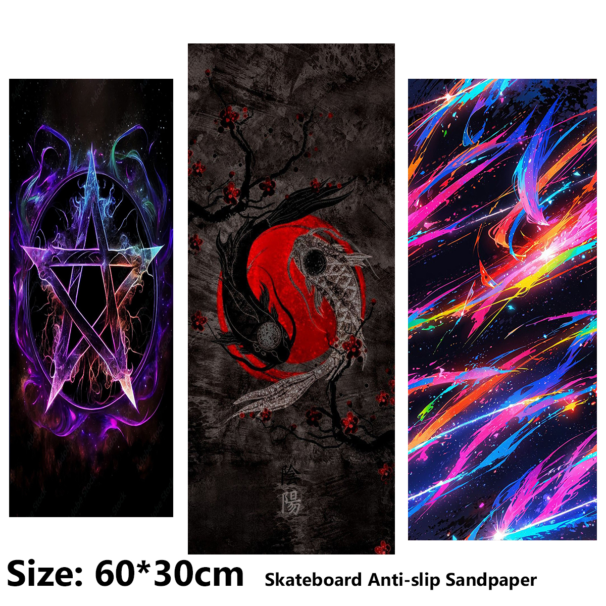 ElecStric スクーター滑り止めステッカーサンドペーパースケートボードグリップテープシート 60*30 センチメートル五芒星カラフルな流体パターン