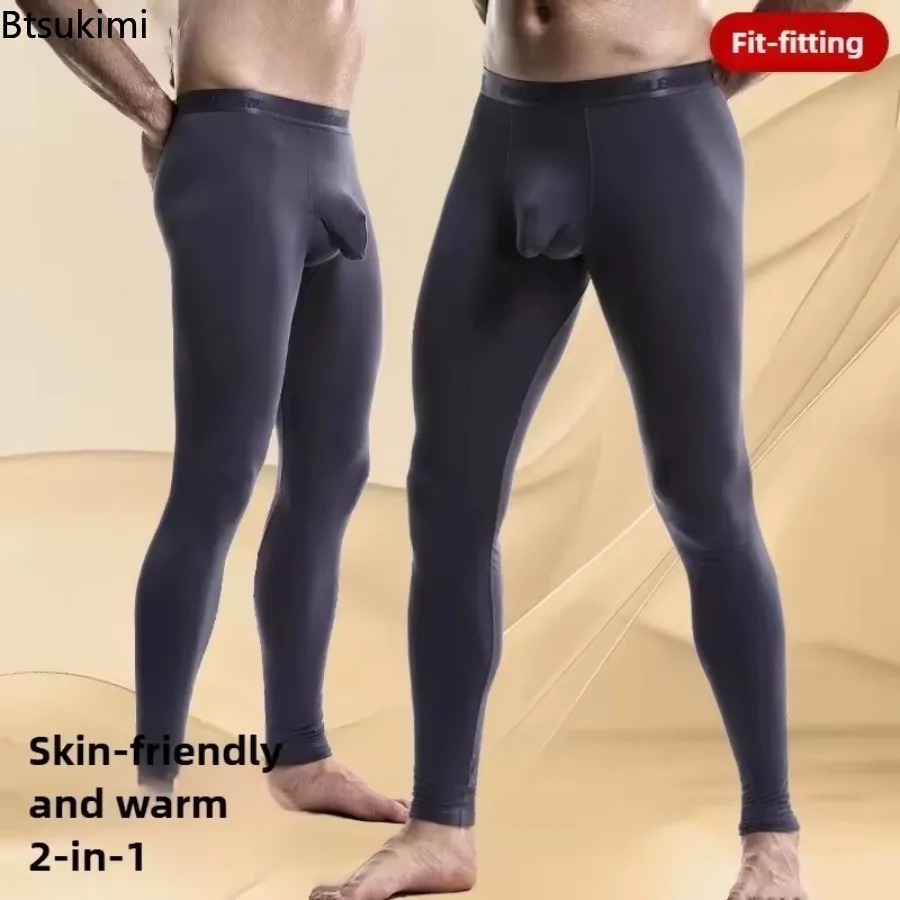 新しいメンズ弾丸熱下着ボトムス秋冬ロングジョンズ 2-in-1 セパレートレギンス快適で暖かいスリムズボン男