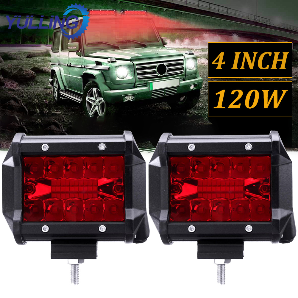 YULLING 1 ペア 4 インチ赤色 LED ワークライトバーフラッドスポットドライビングフォグランプオフロードトラックボート DRL デイタイムランニングライト