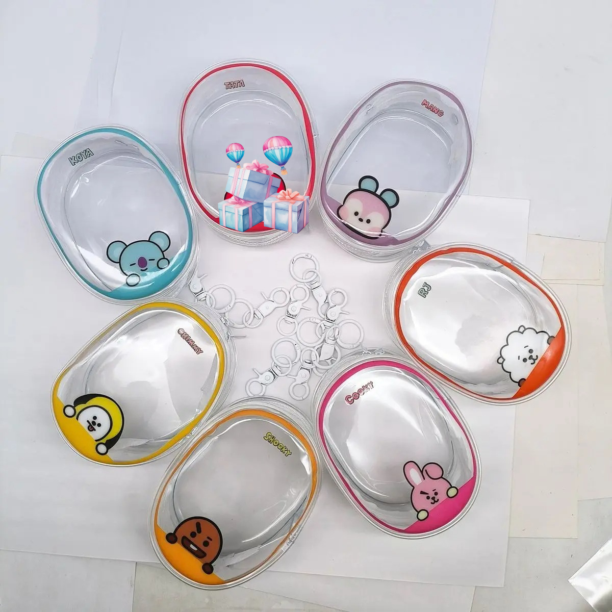 bt21 人形置物透明ペンダント、簡単に保管、漫画ジッパー人形ディスプレイバッグ、痛バッグ、アイドルアクセサリー 2026