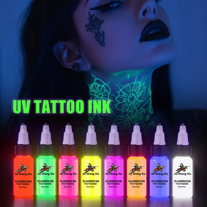 タトゥーインク顔料キット、8色1/2オンス15ml/ボトルプロフェッショナルタトゥー蛍光インク