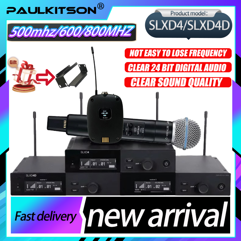 SLXD Microfone 500/600/800MHZ ワイヤレスマイクシステム 4pin ヘッドセット KSM8/Beta58 プロフェッショナルオーディオ機器ステージカラオケ用