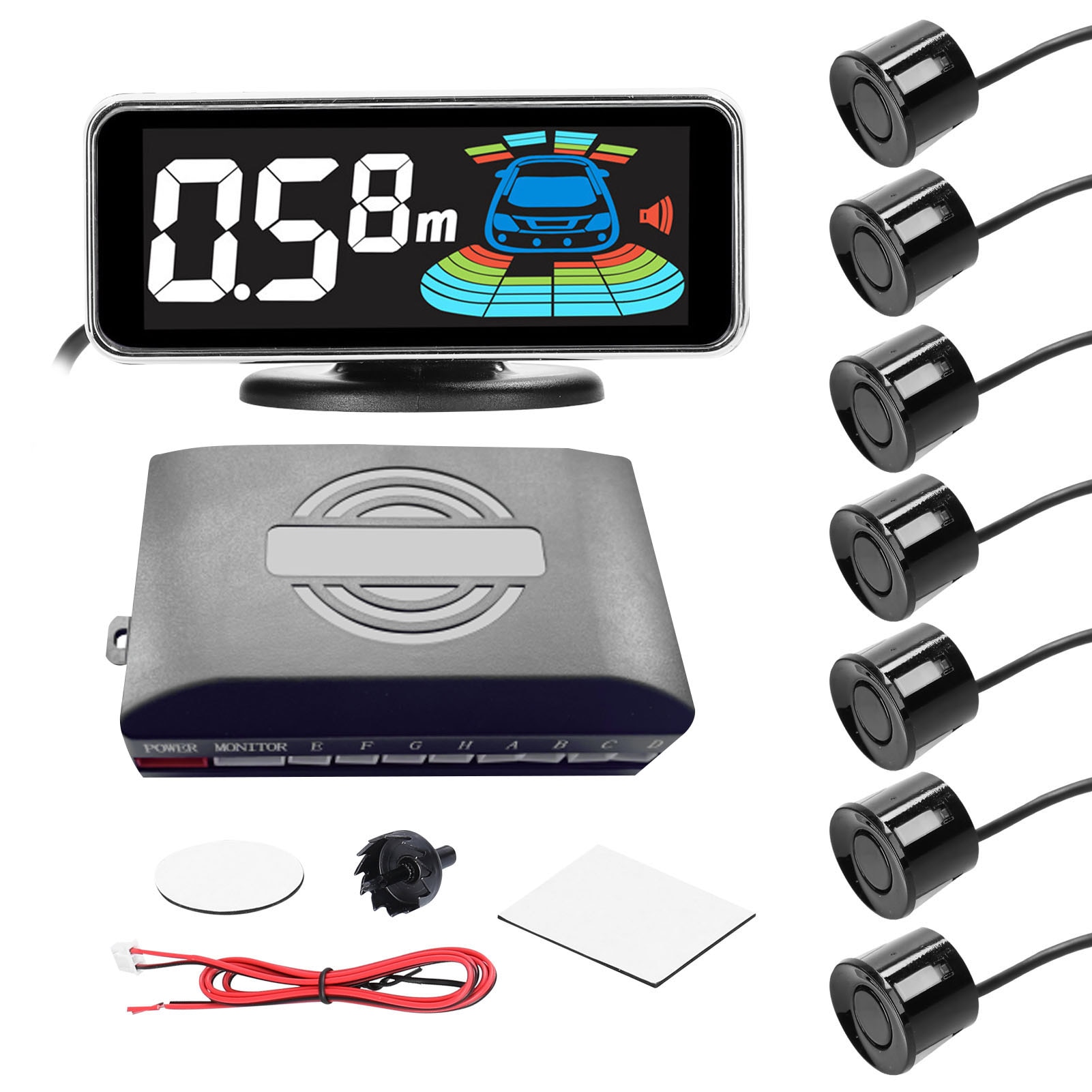 4 個/8 個プローブ後部逆転レーダーシステム LCD ディスプレイ駐車場センサー距離検出音警告ブザー