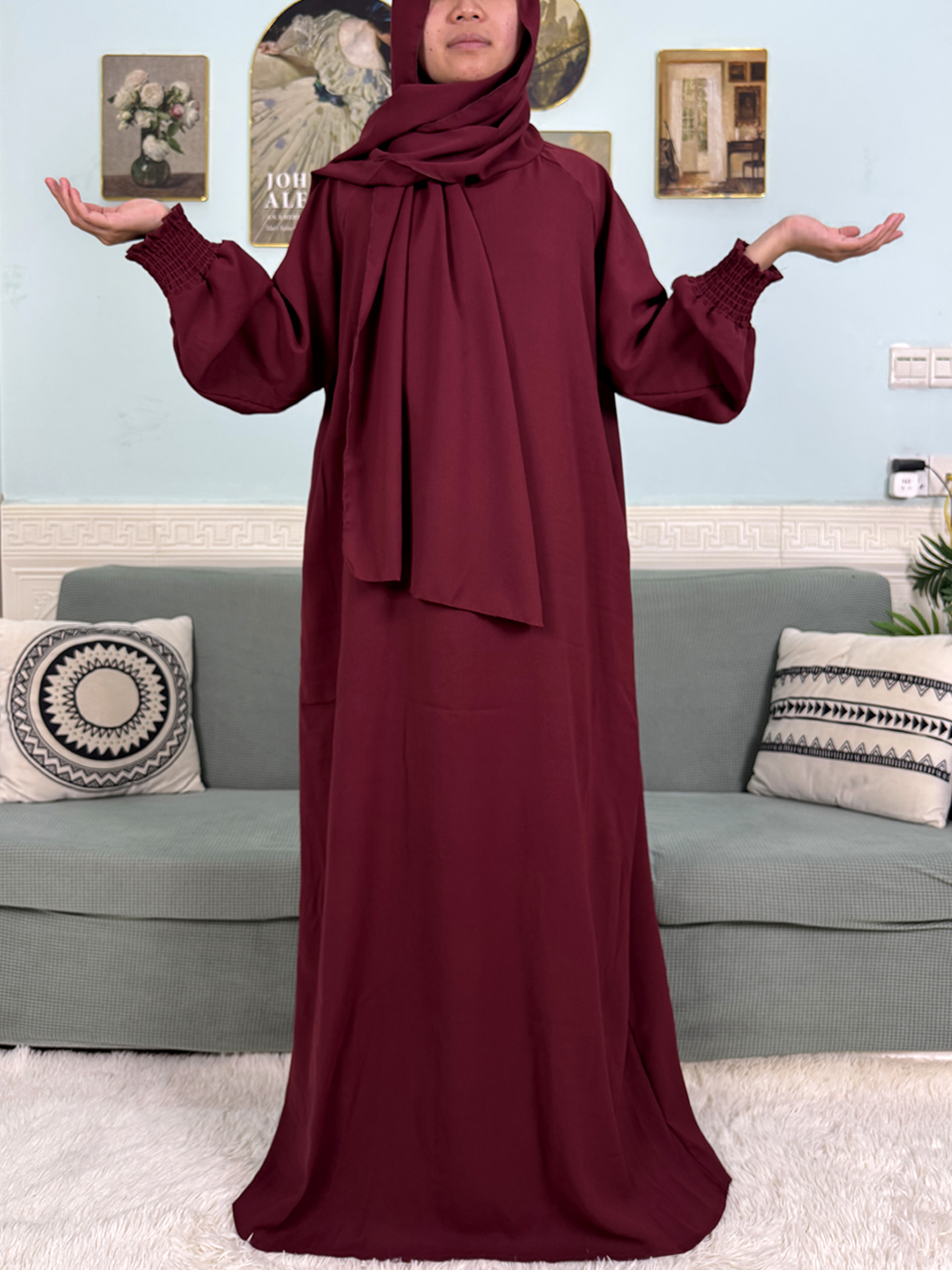 イスラム教徒アバヤラマダン 2025 女性のための純粋な綿ルース祈りファムローブ弾性袖口アフリカドレス接続ヒジャーブスカーフ