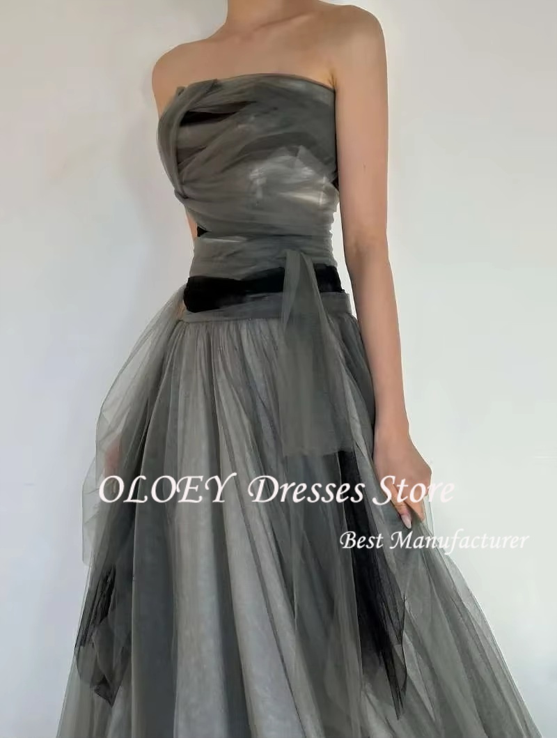 OLOEY ストラップレス グレーグリーン チュール イブニング ドレス 韓国の結婚式のスナップ ドレス パーティー ドレス カスタマイズされたウエディング ドレス 特別な日