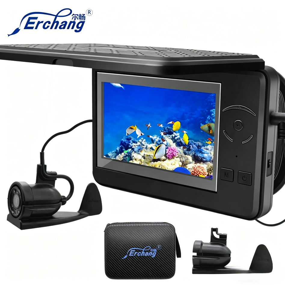 Erchang F431B 水中釣りカメラ 4x デジタルズーム 4.3 インチ 4000mAh 15 メートル赤外線冬漁師カメラ釣り用