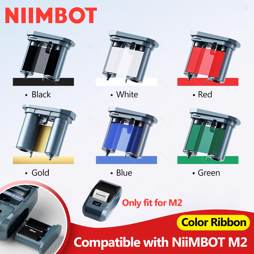 Niimbot M2 ラベルプリンタ用特別カーボンリボン ラベルリボン バーコードラベルメーカー カラーリボン ブラック レッド ゴールデン ブルー ホワイト