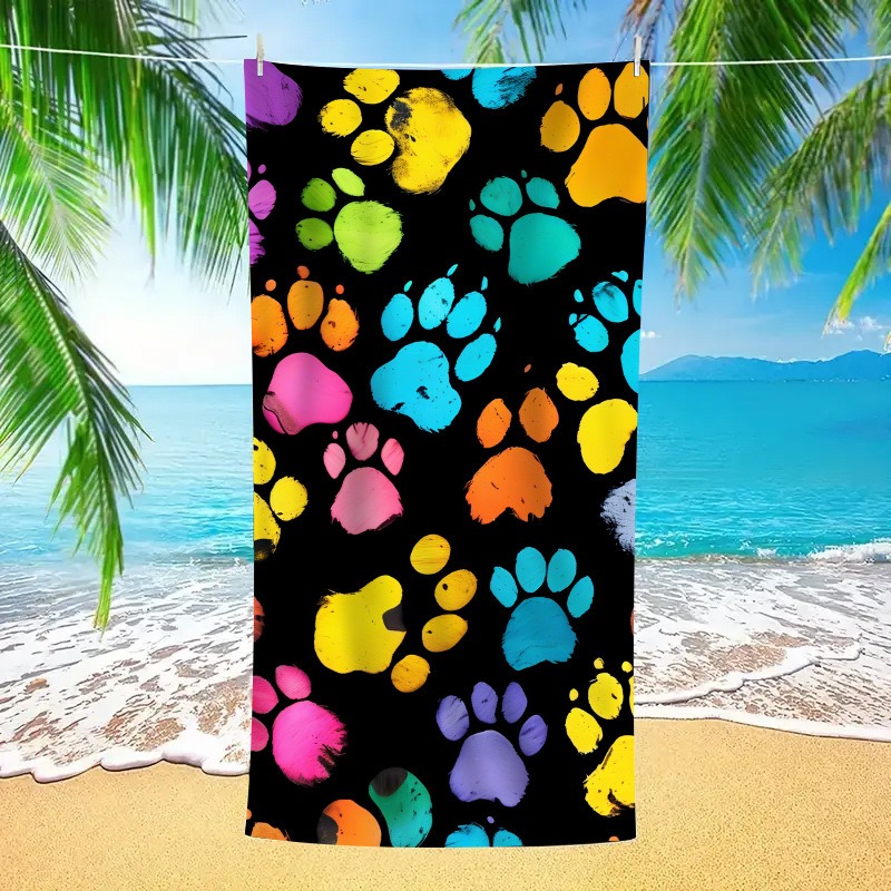 Colorful Dog Paw Print Pattern Beach Towel Cute Pet Animal Aesthetic Beach Blanket Soft Quick Dry Absorbent Sand Free Swim Towel