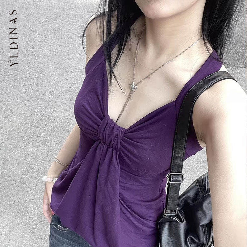 Yedinas 紫タンクトップノースリーブ夏トップス韓国ファッション若々しい女性 2000 年代の服 Y2k カジュアルタンクシックなタンク