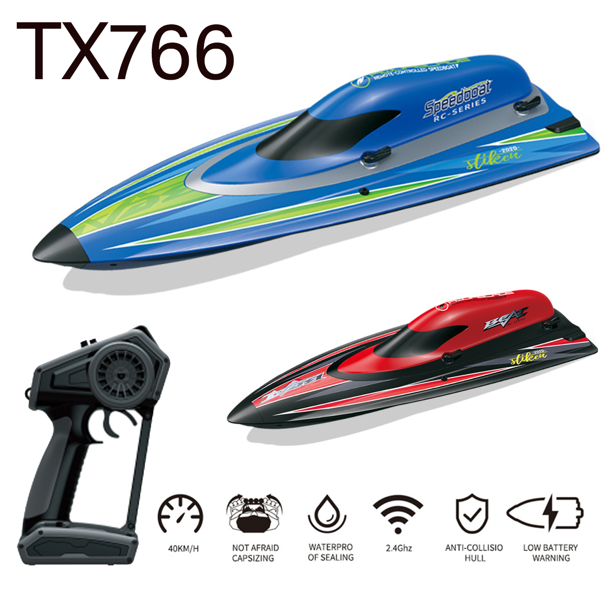 新しい TX766 ブラシレス RC ボート 40 キロ/h 高速前方後方回転左右おもちゃのボートモデル低バッテリーリマインダーブルー/レッド