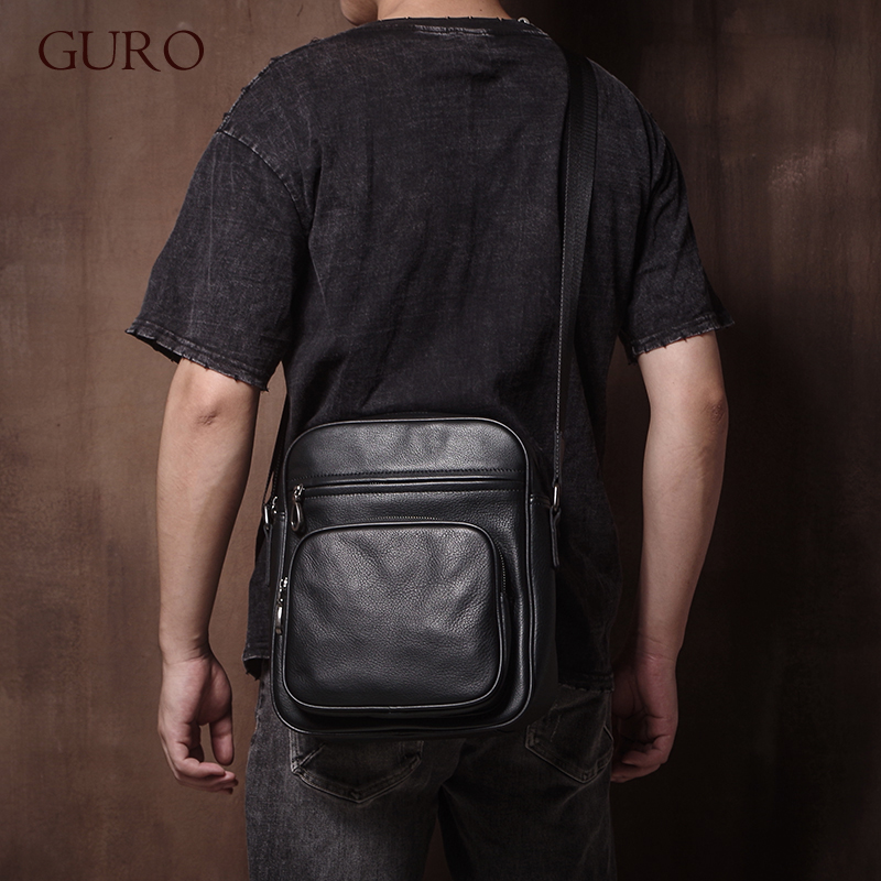 GURO メンズ本革ショルダーバッグ高級高品質クロスボディバッグ天然牛革ビジネスメッセンジャーバッグ 11 インチ Ipad