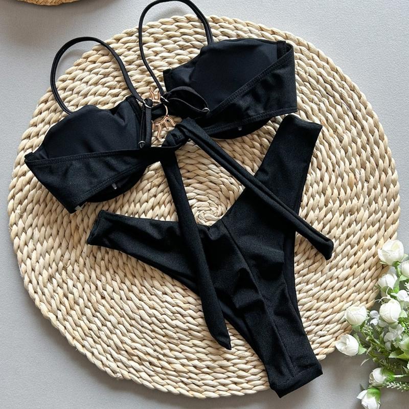 M6CD 女性プッシュアップ水着ソリッドカラー水着 2 個スプリット水着