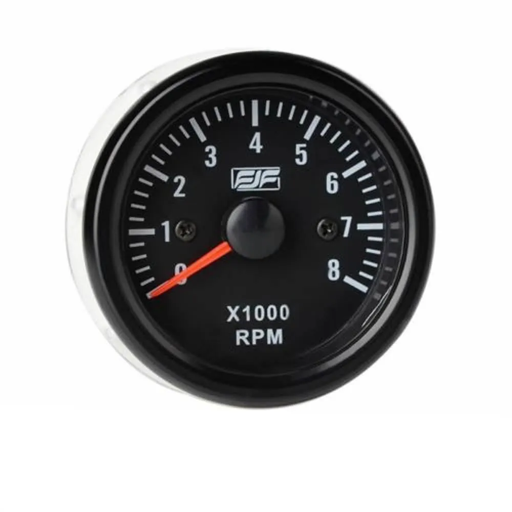 ブラックカースモークタコメーター 2インチ 52mm 着色 0-8(x1000) RPM タコゲージ 赤色 LED 照光針 LED スーパーホワイトディスプレイ