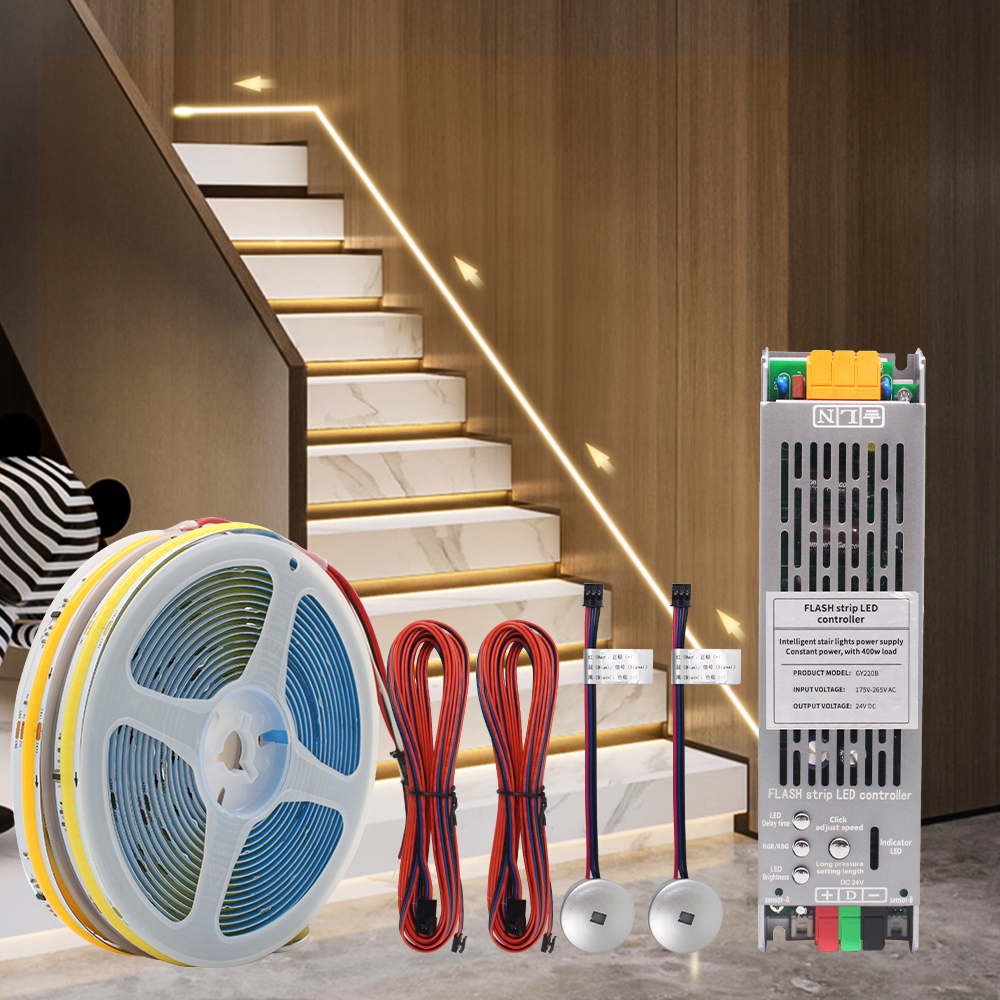 5 メートル 10 メートル 15 メートルセンサーモーション階段 LED ストリップライトキット 24V COB 水流階段ステップ照明屋内はしご廊下ランプ用