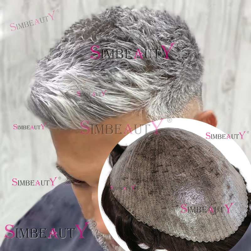 検出不可能な黒グレー 1B65 1B80 男性かつら耐久性のある薄い肌人毛マイクロスキンフル PU 安い男性かつら毛細血管プロテーゼ