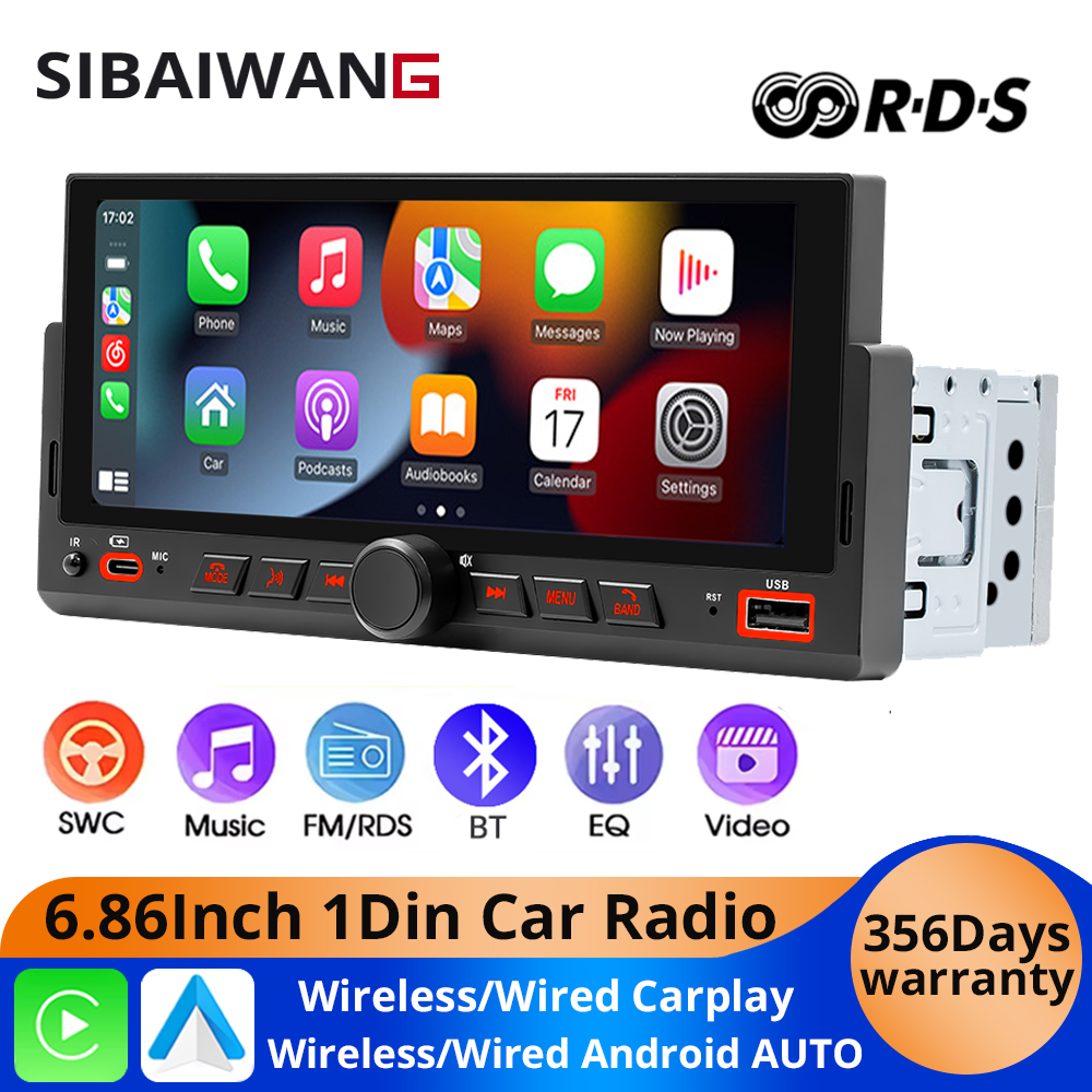 1Din カーラジオ 6.86 インチワイヤレス Carplay Android 自動ミラーリンク車 MP5 プレーヤー FM RDS Bluetooth WIFI タッチスクリーンオートステレオ