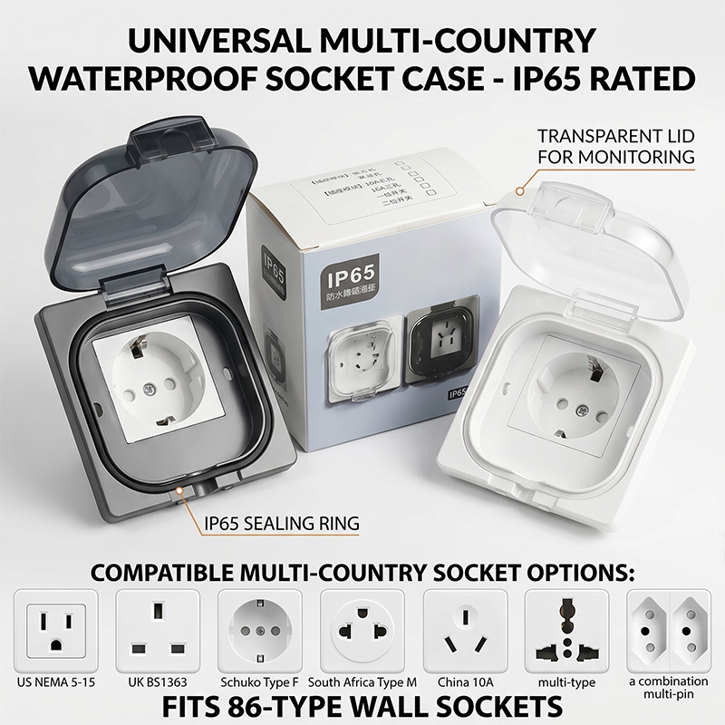 屋外防水ソケットボックス IP65 壁コンセントカバーユニバーサル 86 タイプ英国米国 EU プラグ複数の規格交換