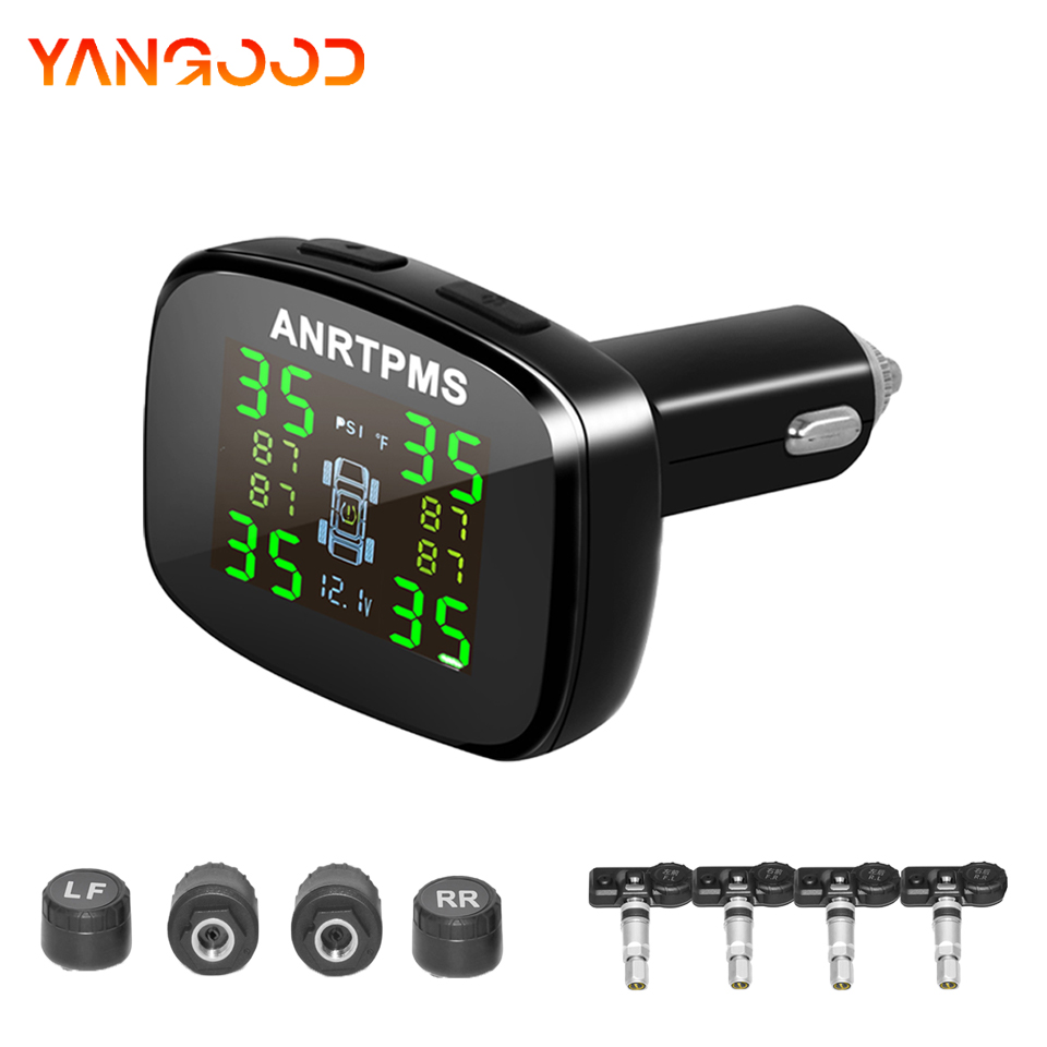 Yangood TPMS 車のタイヤ空気圧監視システム 4 タイヤセンサーセキュリティアラームシガーライタープラグ自動車部品