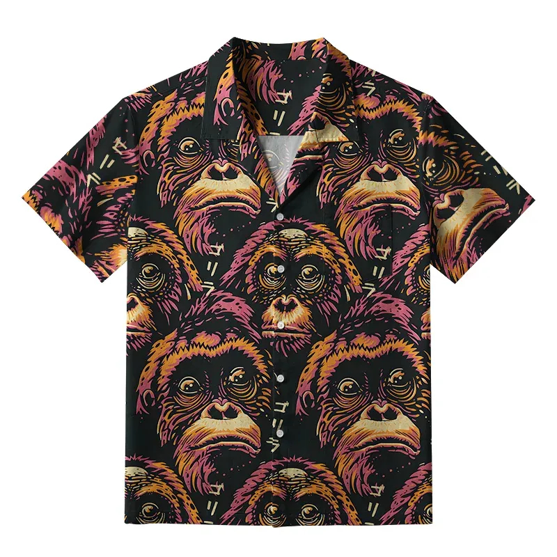 夏のメンズレトロ漫画アニメ猫テーマ半袖シャツ和風トップスヴィンテージカジュアル休暇ハワイアンメンズシャツ