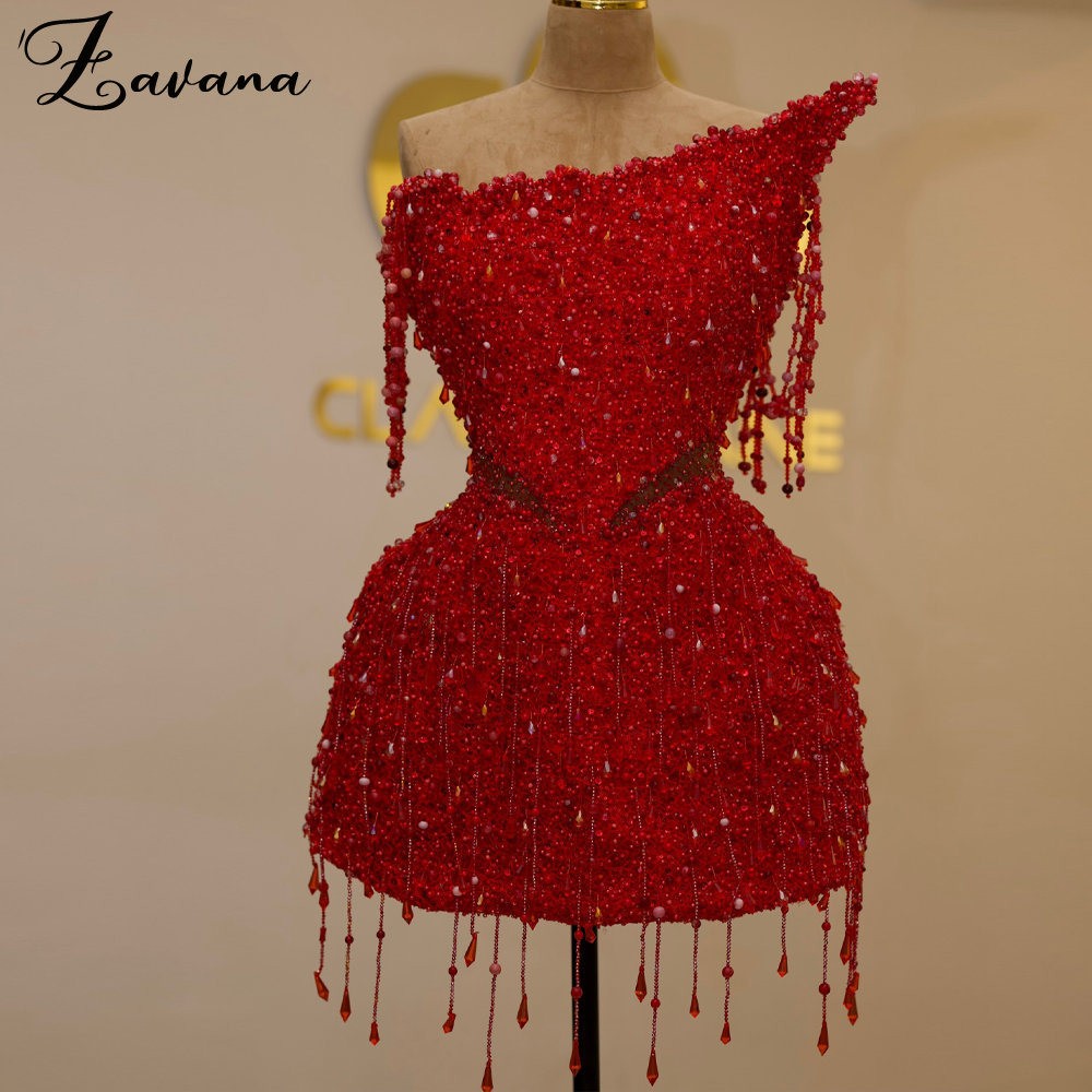 Zavana 見事なクリスタルホームカミングドレス女性のためのタッセルオフショルダースパンコール誕生日セレブ Vestidos デ フィエスタカスタマイズ