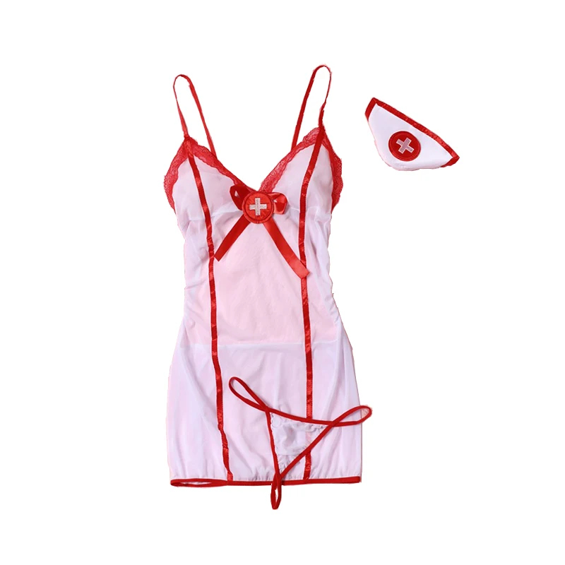2027 Erotic Nurse Lingerie Set: See-Through Lace Bra, Panty & Garter Costume - Unleash Your Naughty Side