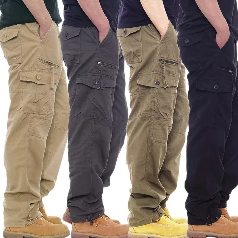 ファッション無地綿カジュアルパンツ男性マルチポケットカーゴパンツ男性だぶだぶ迷彩スウェットパンツルーズフィットプラスサイズ M-5XL