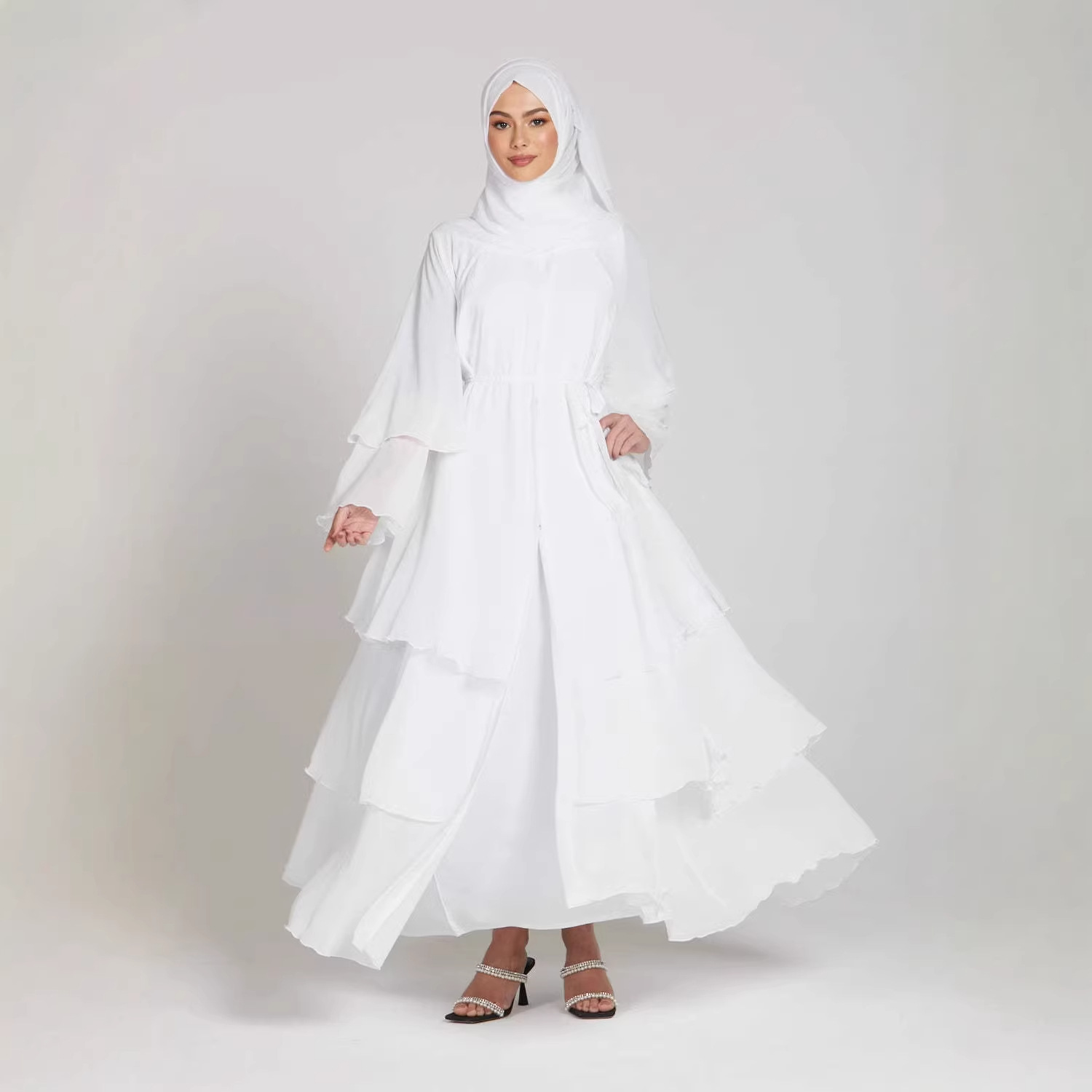 イード女性ドレスアバヤささやかなシフォンカーディガンローブレースアップイスラム教徒のドレス Vestidos モロッコドバイ Jalabiya ラマダンカフタン 2026
