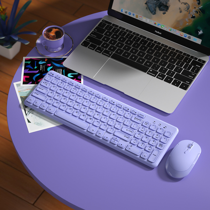 ファッションキーボードとマウスセットワイヤレス PC ゲーマーキーボードとマウスキット超薄型オフィス人間工学に基づいたゲームキーパッドマウスパープル