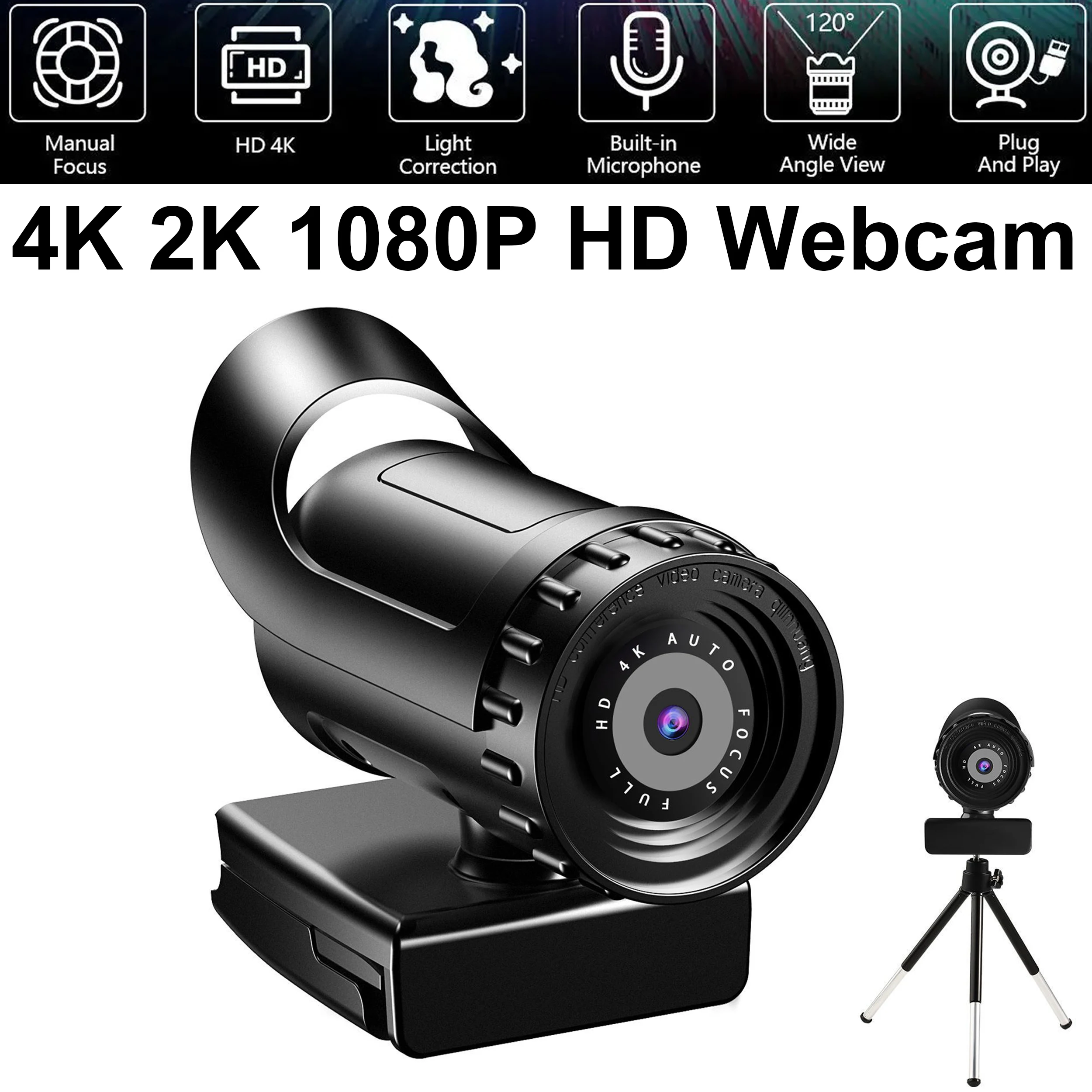 ウェブカメラ 4K 2K オートフォーカス PC ウェブカメラ フル HD 1080P 広角ビューティーカメラ マイク付き ライブストリーミングビデオ会議用