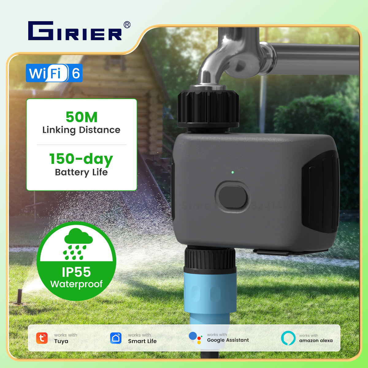 GIRIER Tuya スマートウォータータイマー WiFi スプリンクラータイマー 庭点滴灌漑システム用 ハブ不要 Alexa Hey Google と連携