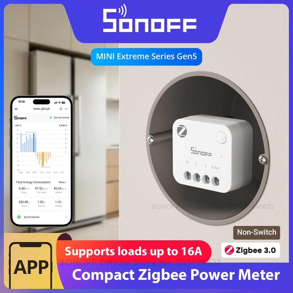 SONOFF MINI-ZB1GP MINI PM Zigbee パワーエネルギーメーター (非スイッチ) 16A 最大エネルギー追跡コスト計算過負荷過電流