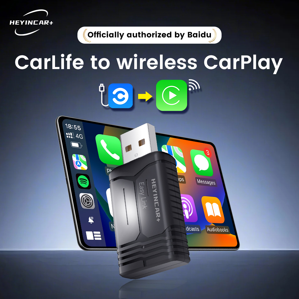 HEYINCAR Baidu Carlife to Carplay ワイヤレスアダプター自動接続、オンライン音楽をサポート、現代中国車用マップナビゲーション