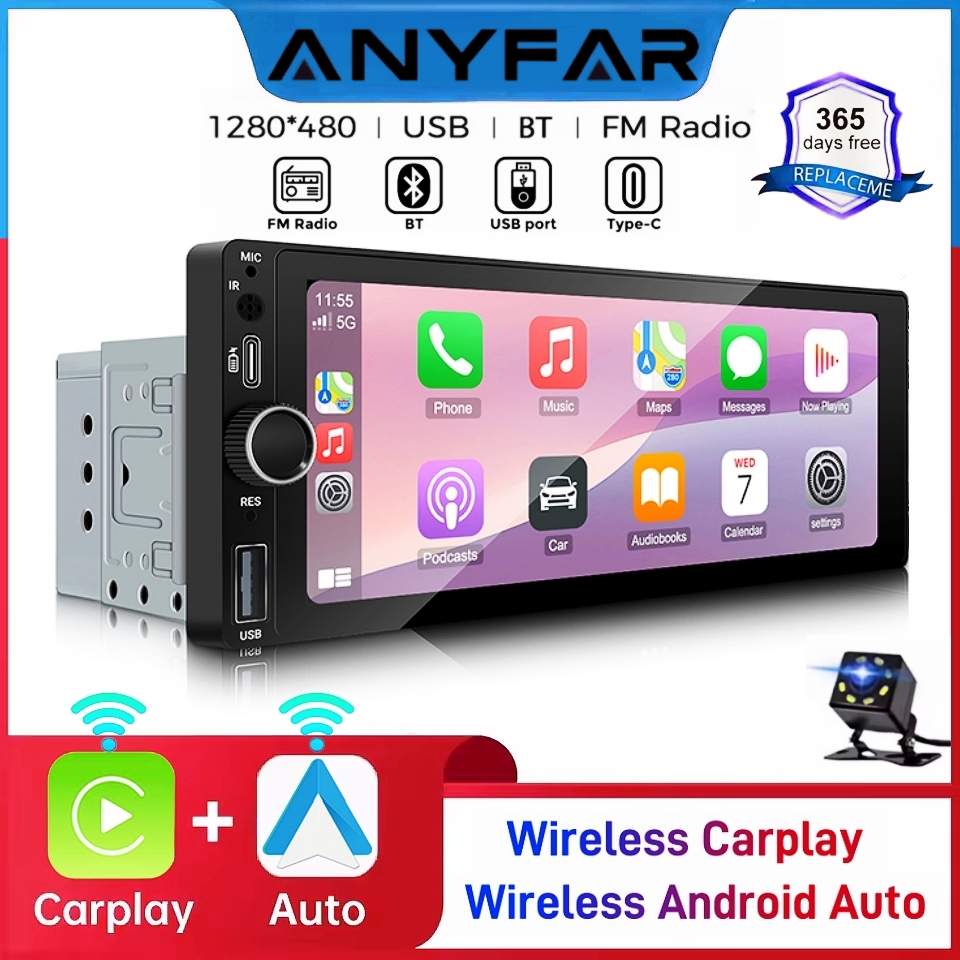 ANYFAR 6.86 "1280*480 1 Din MP5 プレーヤーカーラジオワイヤレス Carplay Android 自動マルチメディアプレーヤー 1Din FM 自動ラジオステレオ
