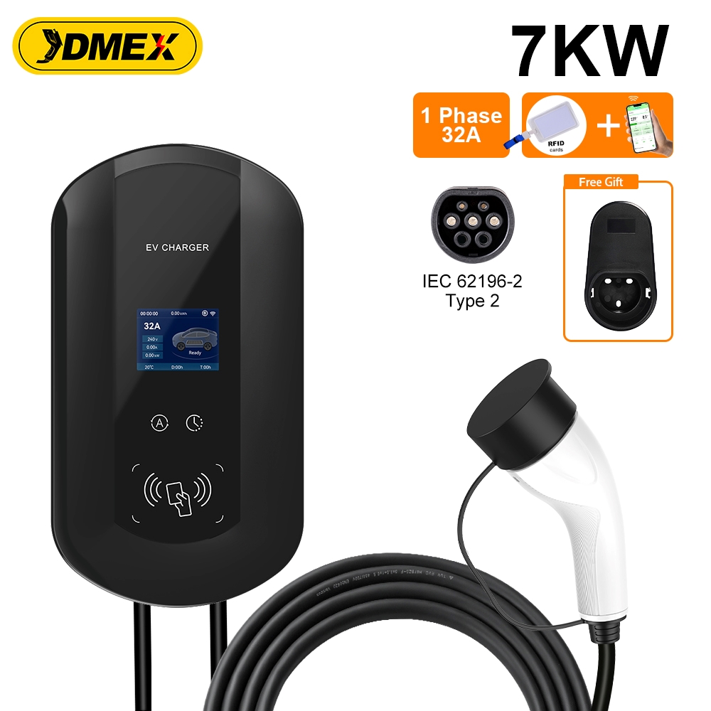 JDMEX Type2 EV 充電ステーション 32A 7KW 電気自動車充電ステーション 16A 11KW 22KW IEC62196-2 EVSE ウォールボックス APP 制御付き