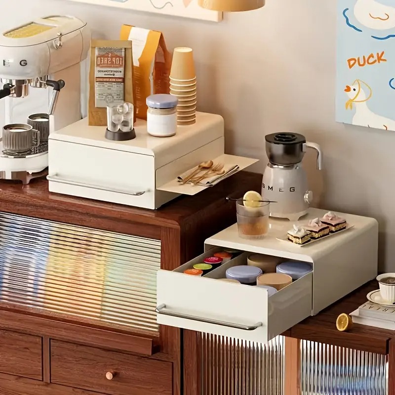 コーヒーマシンラック引き出しデスクトップコーヒー器具収納ラックキッチンウォーターバーカプセル収納コーヒーマシンベースオーガナイザー