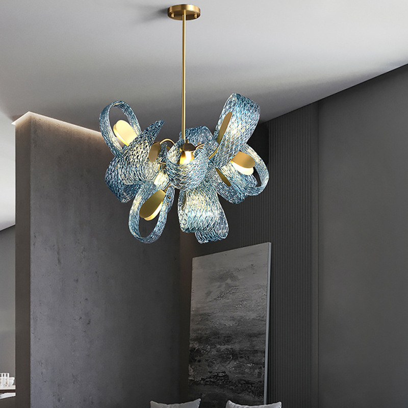 ポストモダンブルーガラス Led ペンダントランプ廊下バー寝室リビングルーム光沢シャンデリアサスペンション照明器具照明