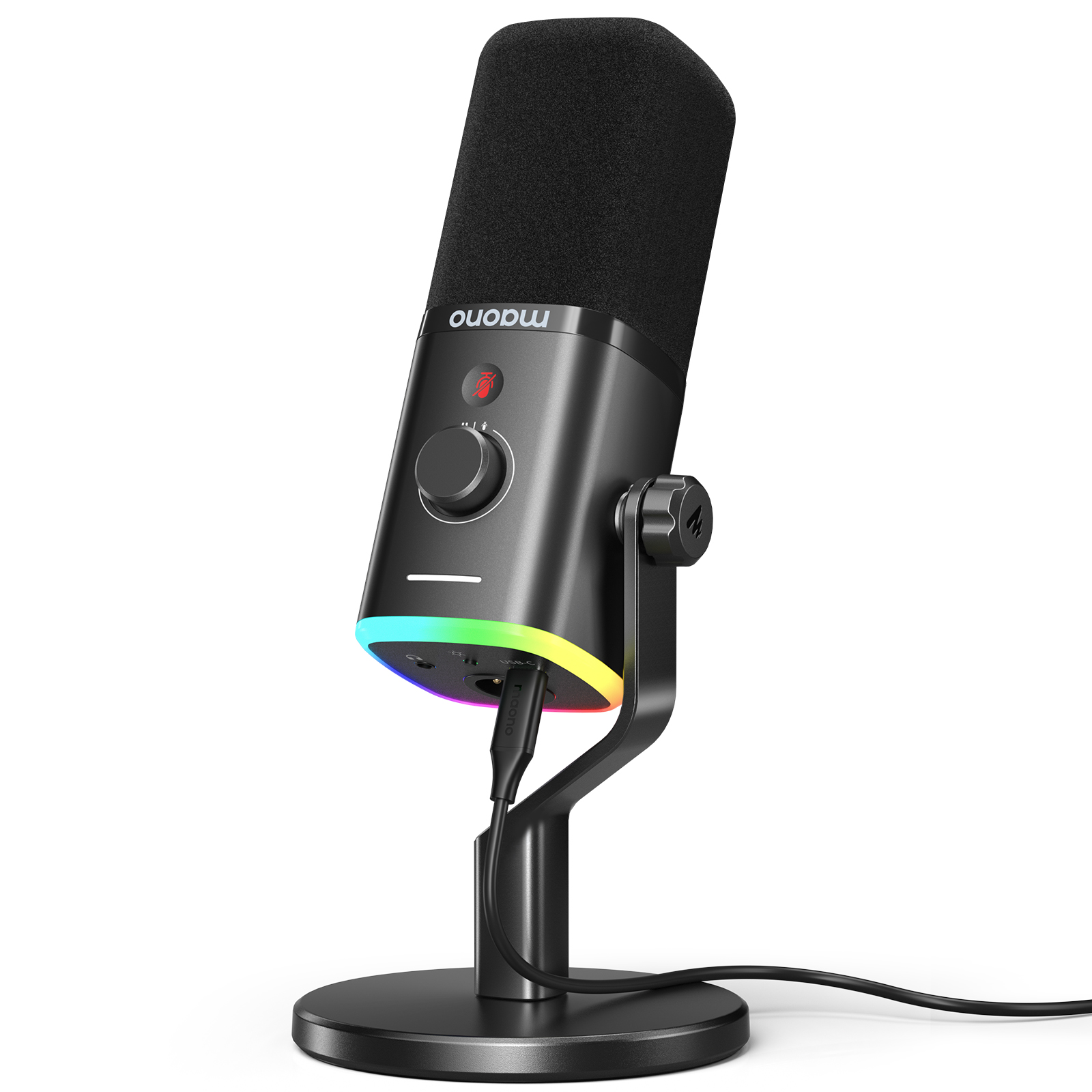 MAONO PD100X マイク USB/XLR ダイナミックマイク PC 用ミュートボタン付き RGB デスクトップスタンドマイクポッドキャスティングゲームストリーミング用