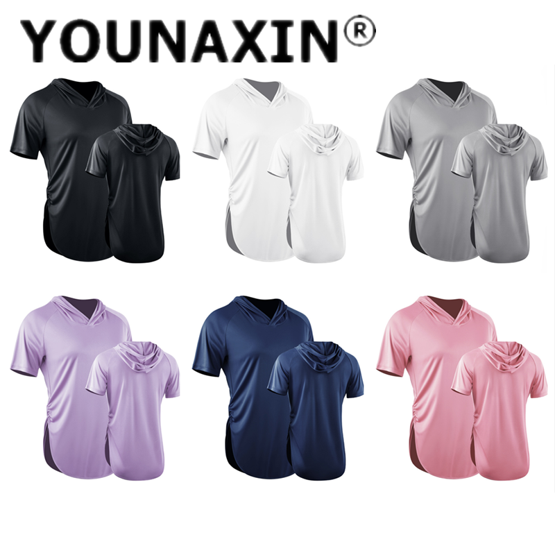 女性用ヨガ Tシャツトレーニングフード付き半袖タイトフィットネス服サイクリング服ランニングセクシーなトップ M L XL 2XL 3XL