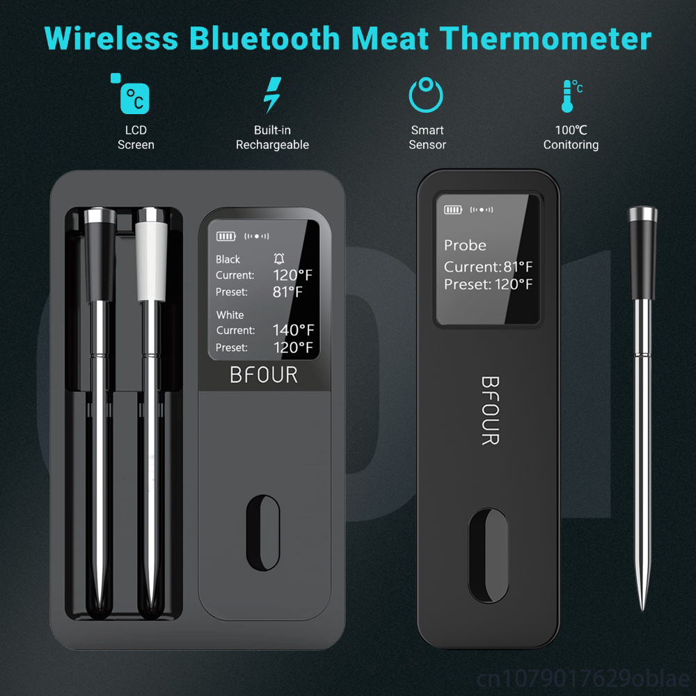 ワイヤレス Bluetooth 肉用温度計 IP67 防水プローブ LCD スクリーンブースター付き充電式グリル喫煙者 BBQ オーブン用
