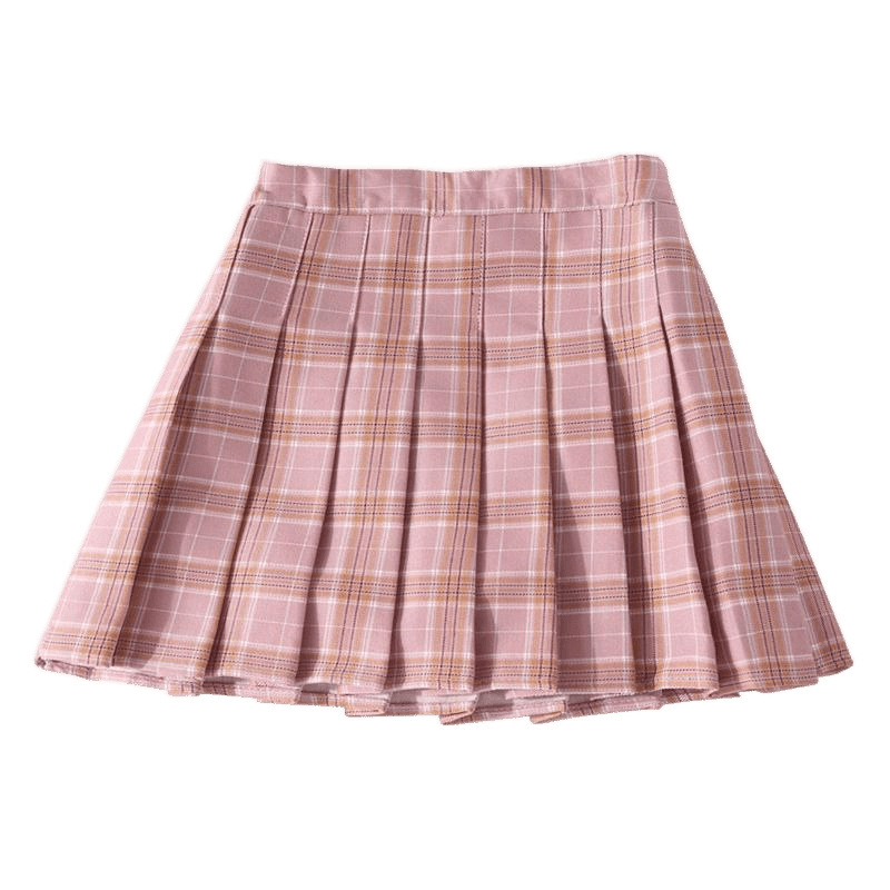 女性の夏のプレッピースタイルチェック柄プリーツスカート制服アンチグレア JK スカート原宿ジッパーキュロットハイウエスト A ラインスカート