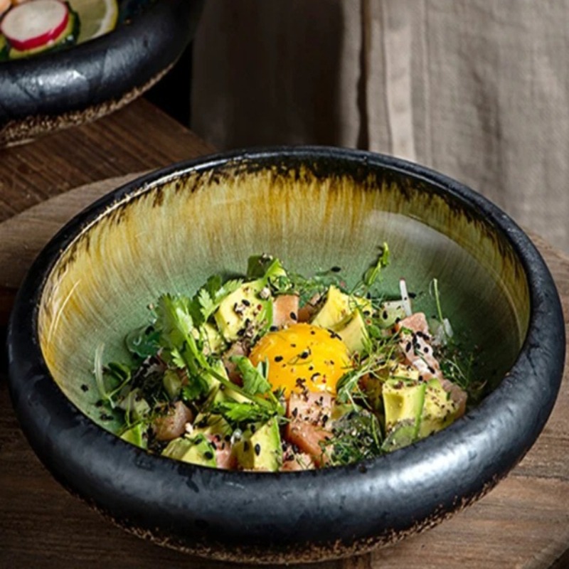 Ceramic Crackle Glaze Sushi Plate Japanese Style Salad Appetizer Serving Dish Home Kitchen Tableware