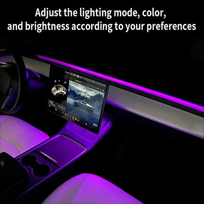 テスラモデル 3 Y インストルメントパネルアンビエントライトワイヤレス充電 LED 雰囲気ライトアプリ制御 LED ストリップネオン照明