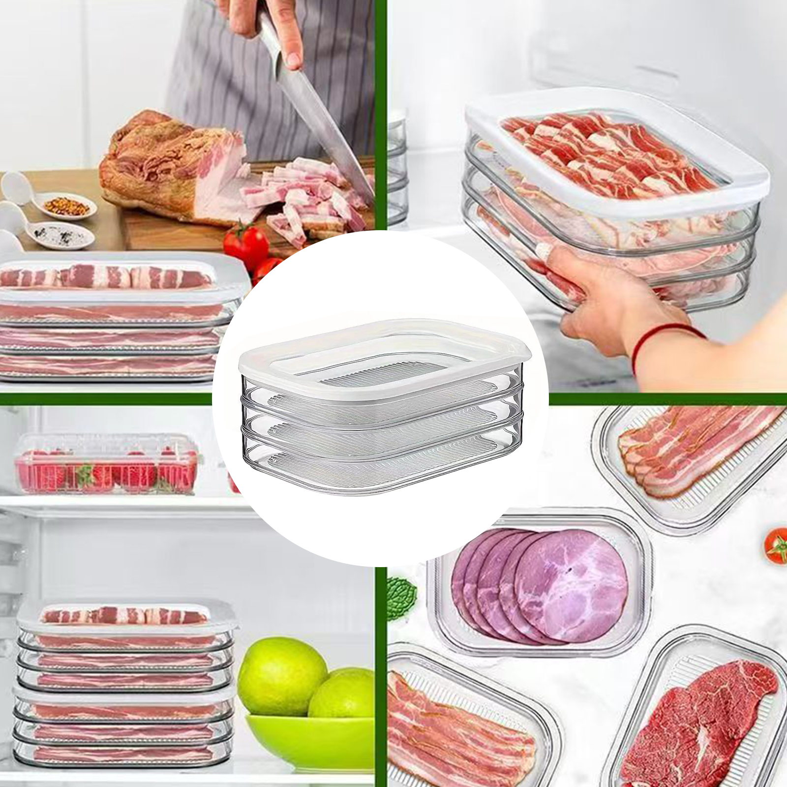 丸い食品保存ボックス 蓋1つ付き デリ肉容器 コールドカット保存容器 ベーコン/ランチミート/コールドカットとチーズ用