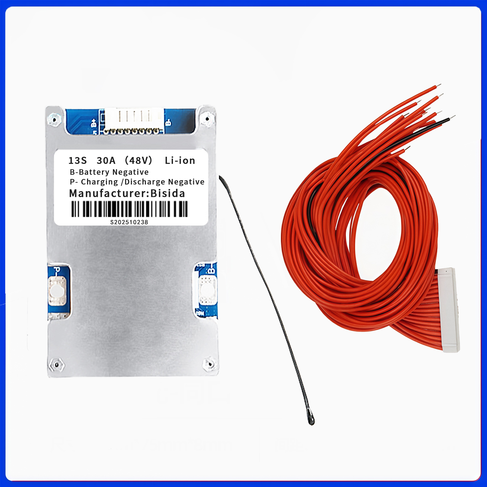 Bisda BMS 13S 48V 15A/20A/30A/50A/100A リチウム PCB 保護ボード、バランスワイヤーおよび NTC 付き、共通ポート、