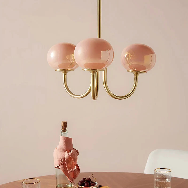 Bauhaus Pink Chandelier Ceiling Lamp for Living Room Bedroom Glass Ball Pendant Lights Bedroom Master Magic Bean Led Lighting