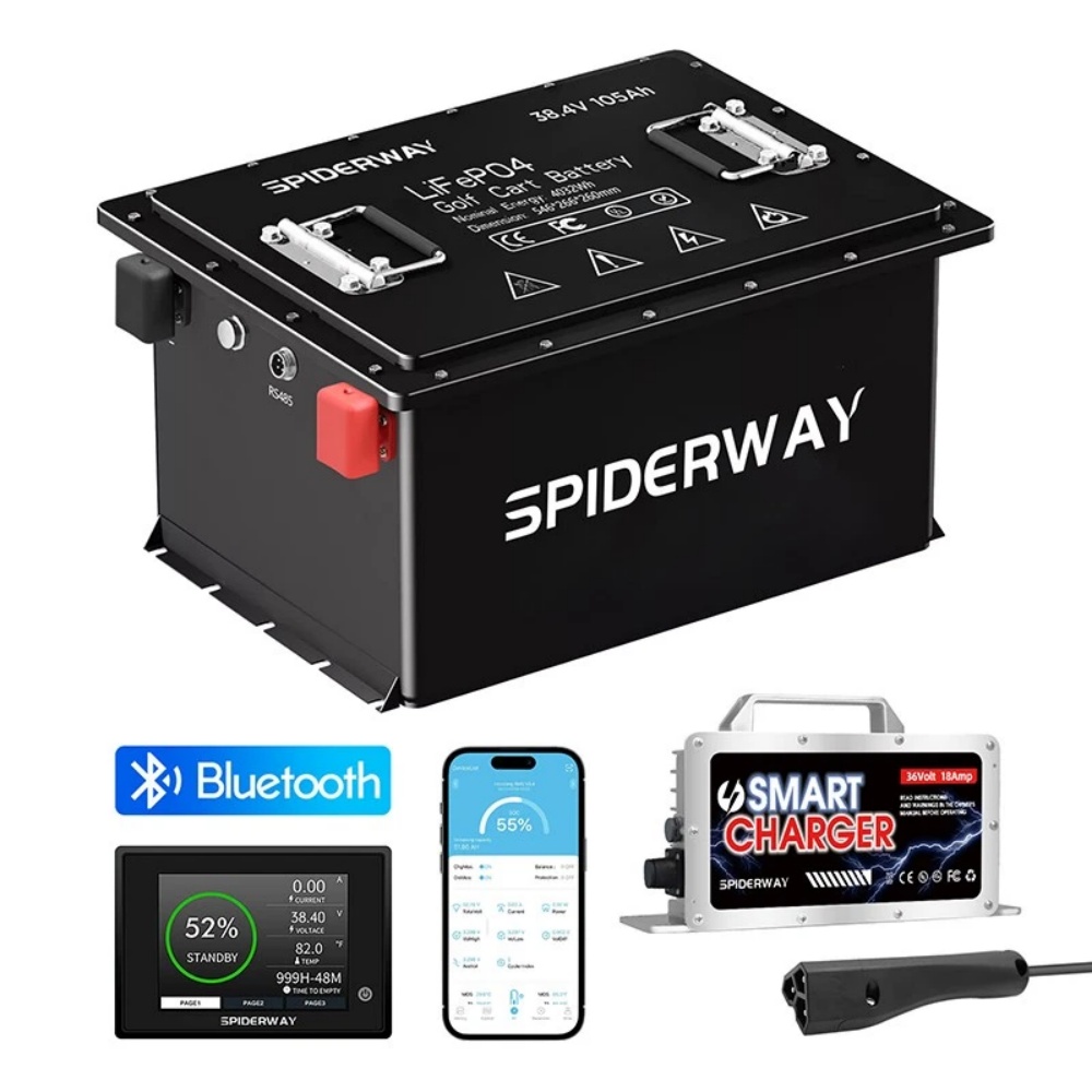 48V 105Ah ゴルフカート LiFePO4 リチウムバッテリー 48V 25A 充電器付き EZGO RXV TXT 6000 サイクルサポート Bluetooth