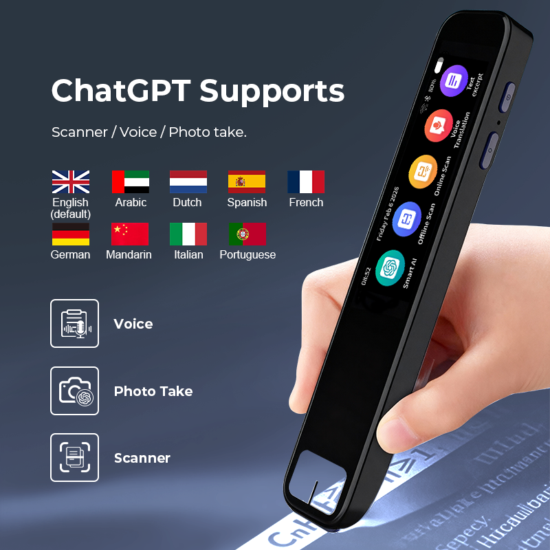 ChatGPT 統合サポート アラビア語 スペイン語 ドイツ語 AI 翻訳ペン 音声写真スキャン翻訳 卸売特許スキャナーペン