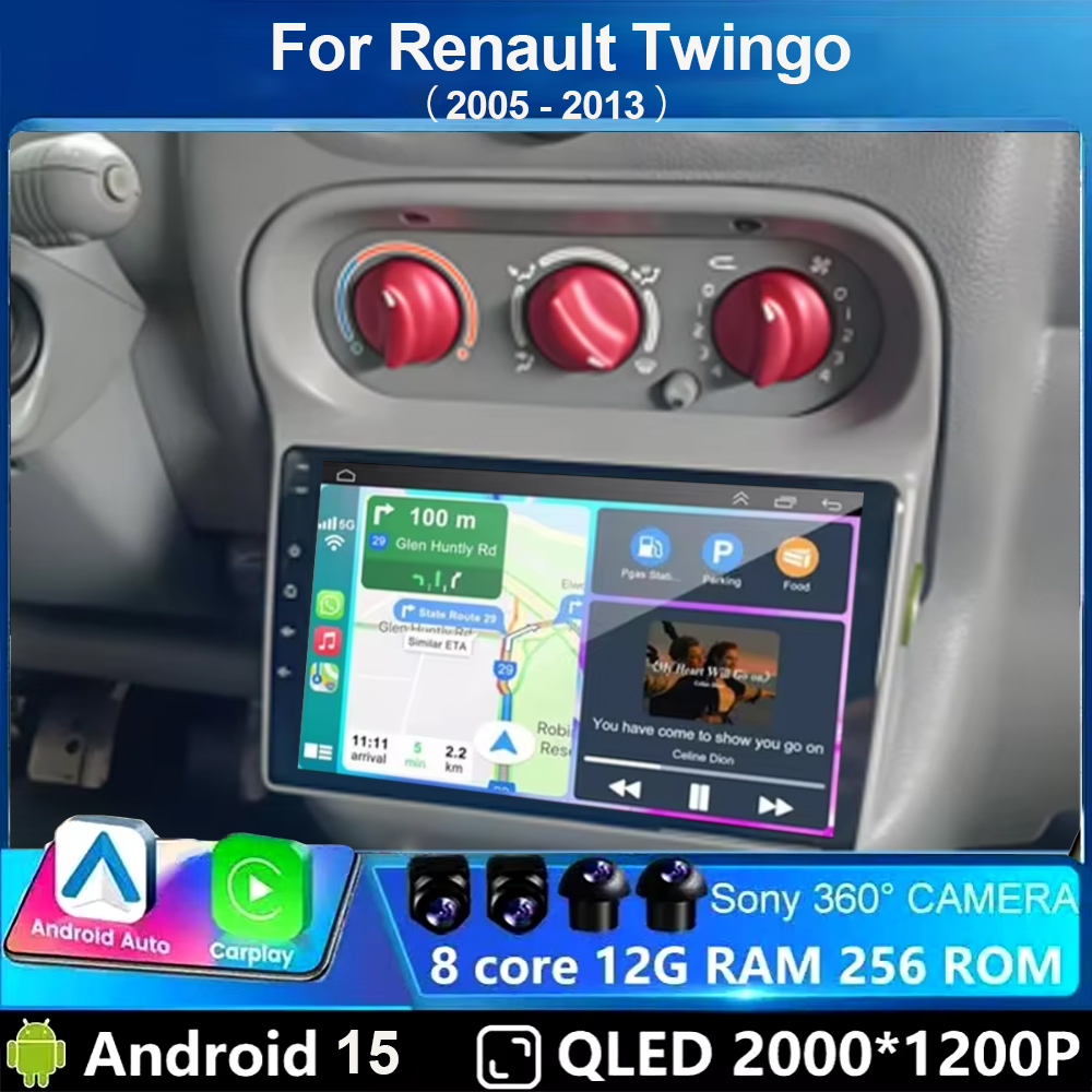 アンドロイド 15 Carplay ステレオルノートゥインゴ 2005-2013 Carplay オートスクリーンカーラジオインテリジェントシステム GPS ナビゲーション GPS RDS