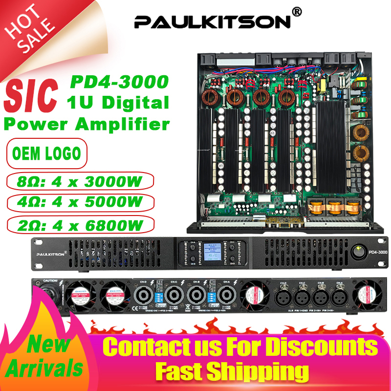Paulkitson プロフェッショナル 4 チャンネルデジタルパワーアンプ炭化ケイ素クラス D パワーアンプ安定した 2Ω 4x6800w スピーカー用