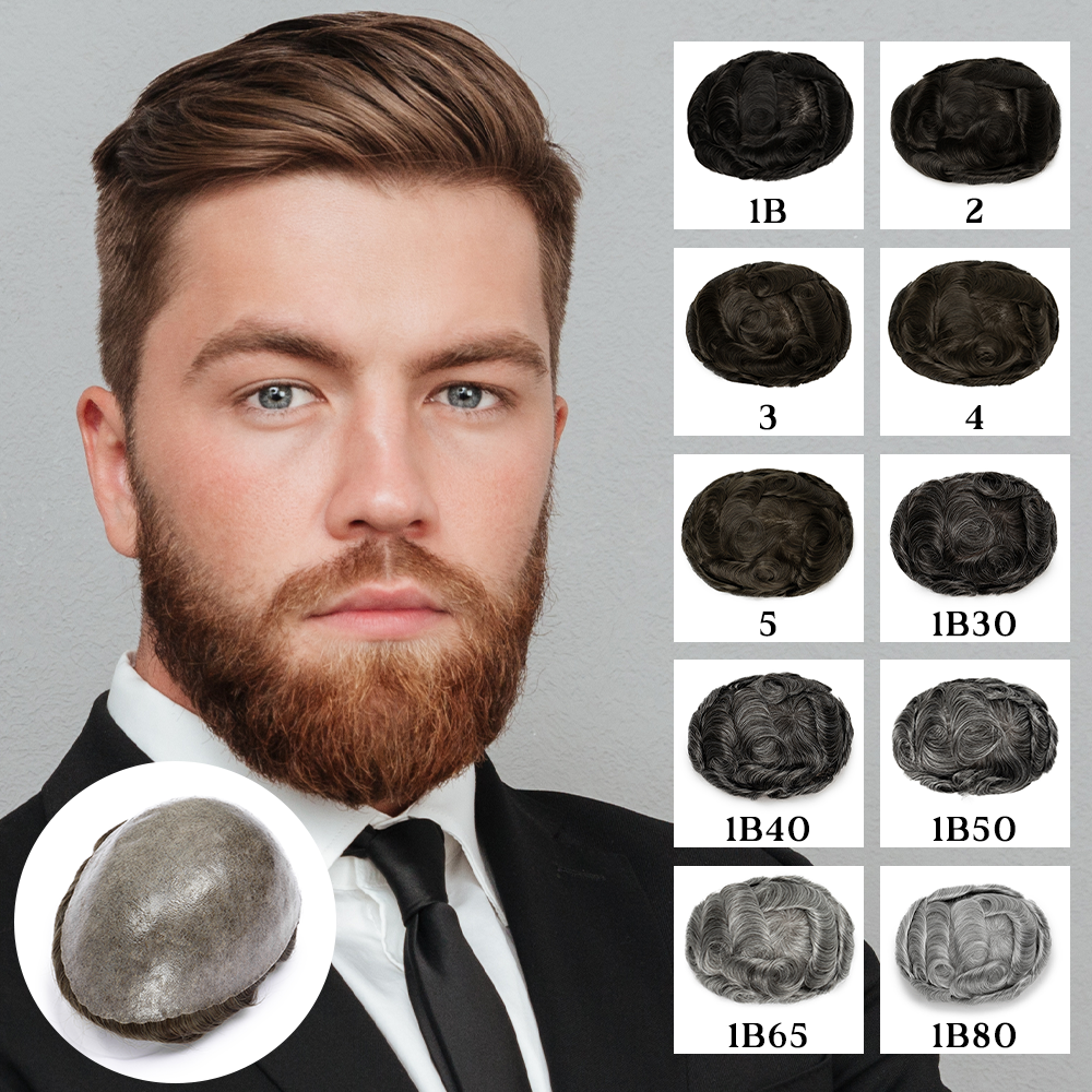 インド人毛男性かつら男性のためのかつら男性の毛細血管プロテーゼヘアウィッグ男性 130% 密度 0.1-0.12 厚さスキンヘアウィッグ